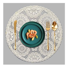 Kreatur Round Waterproof Placemats for Dining Table Set of 6,Creamy White Modern Plastic PVC Washable Table Mats Non-Slip Easy to Clean for Home Kitchen Decor