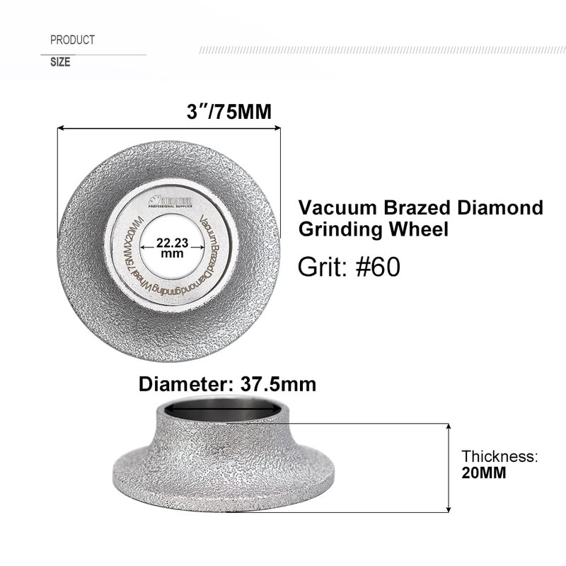 SHDIATOOL 3 Inch Profile Hand Diamond Wheel Height 20mm Demi-bullnose