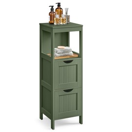 VASAGLE Bathroom Floor Cabinet, Bathroom Storage Organizer Rack Stand, Multifunctional Corner Unit, 2 Drawers, 35 Inches in Height, Forest Green UBBC042C01