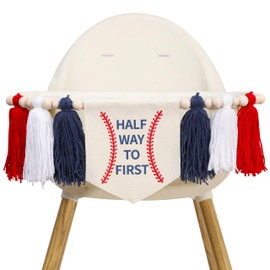 Baseball Halfway To First Birthday High Chair Banner - Baseball Half Birthday Decoration,1/2 Sport Banner,Six Month Little Slugger Party Sign (banner-1)
