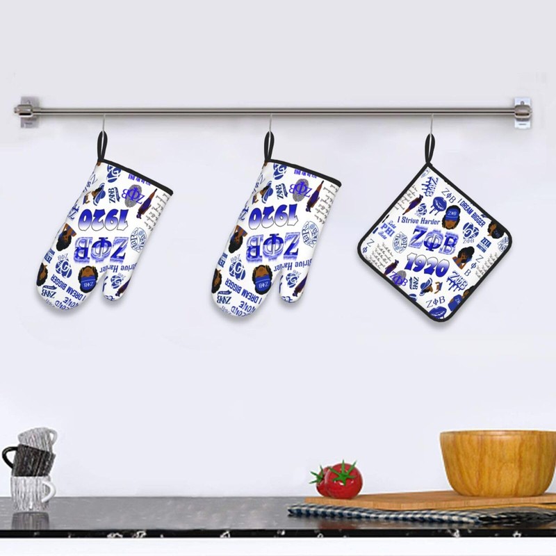 Sorority Paraphernalia Zeta Oven Mitts - 3-Piece Kitchen Accessory Set,