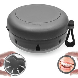 THSTOIC Denture Bath Case - False Teeth Container with Mirror, No-Leaking Retainer Cleaning Box, Travel Denture Holder Cup for Soaking Full & Partial Dentures, Mouth Guards, Braces, Aligners
