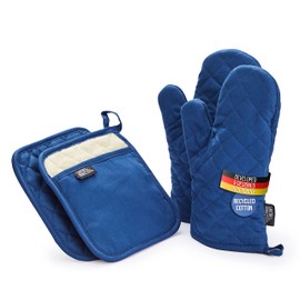 LauterSchutz® pot holders and oven gloves in a set - made of recycled cotton (Blue)