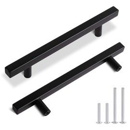 KNOBWELL 10 Pack Black Stainless Steel Kitchen Cabinet Door Handles Handle Pulls for Kitchen Cabinet Cupboard Drawer Dresser - Hole Distance 5 Inch, Overall Length 7-1/2 Inch