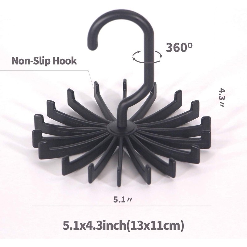 4 Pack Rotating Tie Rack Hangers - Closet Organizer Hooks