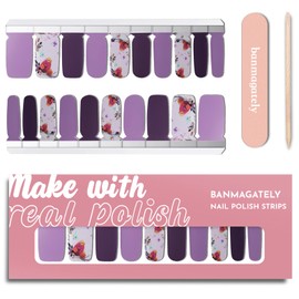 banmagately Nail Polish Strips, 20Pcs Salon Quality Gel Nail Stickers, Easy Long Lasting Wraps for Short Nails no UV Light Needed (Purple Bird & Flower)