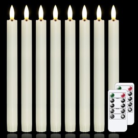 Ofurkedle Flameless Flickering 0.78" x10" Taper Ivory Plastic Candles with Remote, LED Battery Operated Timer Window Tall Long Lasting Realistic Pack of 8, Warm Light