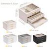 Vlando 3-Drawer Jewelry Box with Glass Lid, Faux Leather Organizer