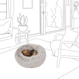 Friends Forever Coco Cat Bed, Faux Fur Dog Beds for Medium Small Dogs - Self Warming Indoor Round Pillow Cuddler, Small , Grey