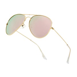 Teumire Classic Polarized Aviator Sunglasses for Men Women Retro Metal Frame Driving Sun Glasses 58MM (Gold Frame/Pink Mirrored)