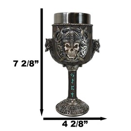 Ebros Gift Norse Mythology Valhalla Viking Warlord Skull Dragon Longship Hull And Stern 6oz Resin Wine Goblet Chalice With Stainless Steel Liner Cup With Rune Symbols