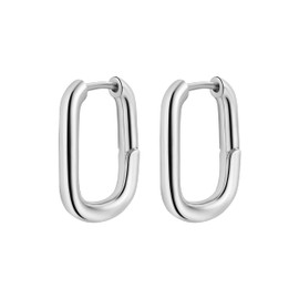 Kyerlyn Silver Plated Rectangular Hoop Earring Chunky Silver Oblong Hoop Earring Minimalist Rectangle Earring Chunky Style Earring U Shaped Earrings for Women