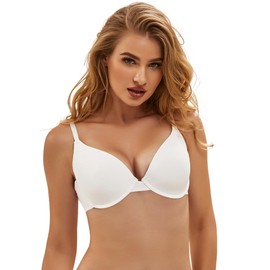 ohmydear White Bras for Women Wired Comfort Bra Plus Size Smooth Ladies Bras Underwired Minimiser Bra Deep V Everyday Plunge Bras Support Bra, 36B