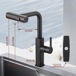 Kitchen Faucet with Pull Down Sprayer: ALEASHA Waterfall Kitchen Faucet with 3 Function Pullout Sprayer, Brass Core Single Handle Faucet, 360°Rotatable Black Single Hole Sink Faucets for Modern