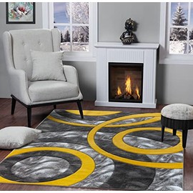 GLORY RUGS Area Rug Modern 2x7 Yellow Circles Geometry Soft Hand Carved Contemporary Floor Carpet Fluffy Texture for Indoor Living Dining Room and Bedroom Area