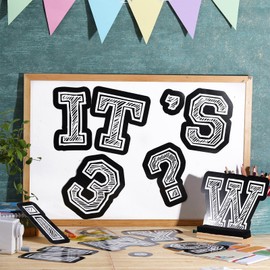 Geyoga 200 Pcs Large 6'' Bulletin Board Letters Font Letters and Punctuation Cutouts Combo Set Big Classroom Alphabet Cutout for Bulletin Board Display School Chalkboard Wall Decor Supply(Chalk)