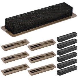 Therwen 12 Pcs Floor Vents Register with Cover Trap Set, Heavy Duty Floor Vent Covers Walkable Design with Damper and Floor Register Screen Vent Mesh Filters for Floor (Brown,2" x 12")