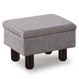 Mxfurhawa Ottoman Foot Stool with Storage Modern Small Foot Rest Step Stool Linen Rectangular Footstool Ottomans with Solid Wood Legs Under Desk for Makeup Room Living Room Bedroom (Dark Grey)