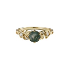 Mjvjuco Natural Moss Agate Ring 14K Gold Plated 925 Sterling Silver Leaf Gemstone Promise Ring for Her Birthday Engagement Anniversary Jewelry for Women (6)