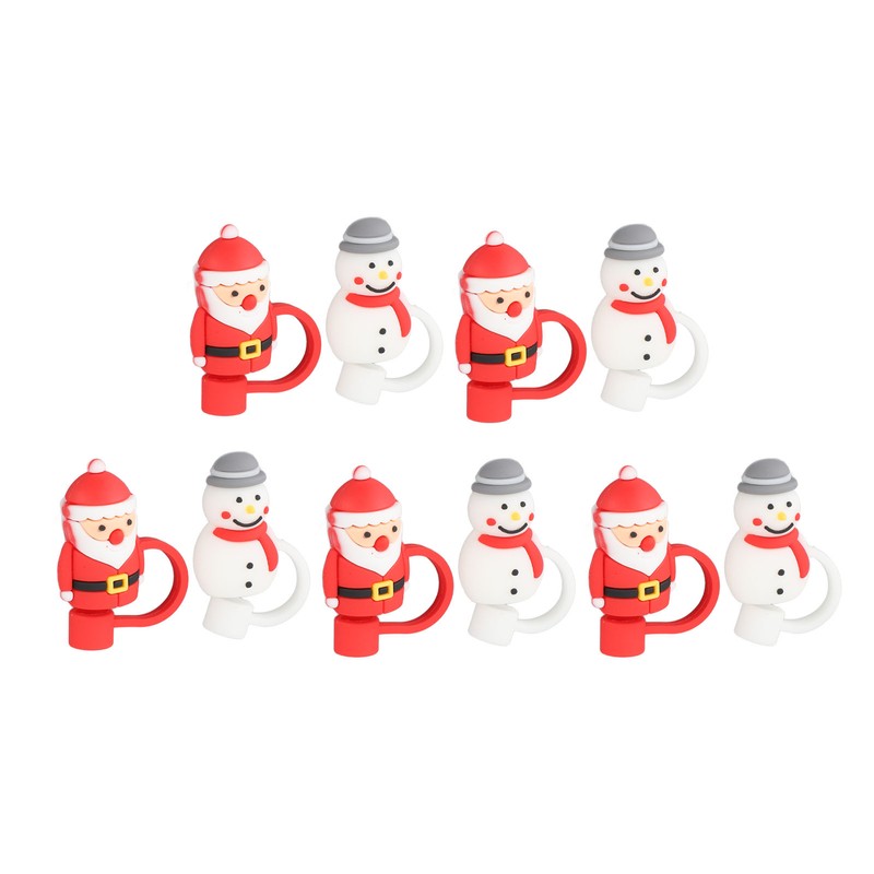 10Pcs Christmas Straw Covers Caps Cartoon Soft Silicone Christmas Straw