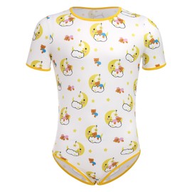Men's Short Sleeve Romper Pajamas Bodysuit Cute Print Crew Neck Rompers One Piece Sleepwear Leotard Diaper Teddy Nightwear Pjs Tops Brown+Yellow XX-Large