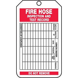 Accuform TRS227CTM PF-Cardstock Fire Extinguisher Tag, Legend"FIRE Hose Inspection and Test Record", 5.75" Length x 3.25" Width x 0.010" Thickness, Red/Black on White (Pack of 5)