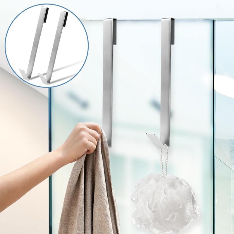 WLLHYF 2 Pack Shower Door Hooks, 10" Bathroom Towel Hooks