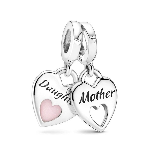 Ouroyea Mother & Daughter Double Heart Split Dangle Charm 925