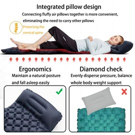Double Sleeping Pad Extra Thick,Self Inflating Camping Mattress 2 Person with Pillow Built-in Foot Pump Reinforced Support Structure Inflatable Sleeping Mat Portable for Home Tent Backpacking Hiking
