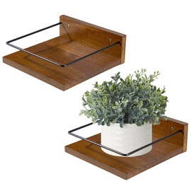 ARTORA Wall Mounted Plant Holder, Wooden Floating Shelves for Flower Pot Wall Hanging Wood Rack Farmhouse Small Decorative Wall Shelf for Bedroom Living Room Bathroom Porch Balcony Decor (2 Pack)