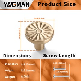 Yagman 10 Pack Champagne Bronze Cabinet Knobs Round Sunflower Dresser Knob Kitchen Cupboard Drawer Handles Bathroom Dresser Cabinet Hardware Furniture Wardrobe Single Hole Knobs Zinc Alloy