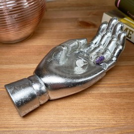 Darthome Silver Hand Jewellery Dish Resin Shelf Sitter Open Palm Key Coin Trinket Holder 19cm