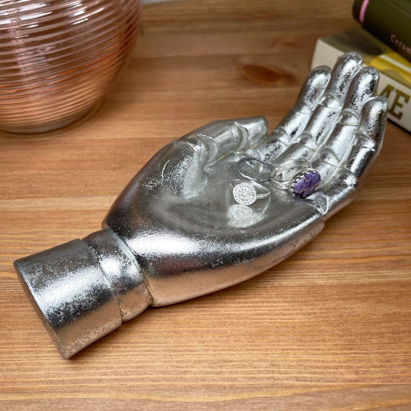 Darthome Silver Hand Jewellery Dish Resin Shelf Sitter Open Palm