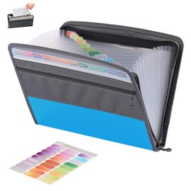 BEAUTY CHOICE Carpeta Organizadora de Documentos,Folder Expandible con Etiquetas Adhesivas, Archivero Acordeon con 13 Bolsillos Plastico, Organizador de Archivos Portatil para Factura, Recibos(Azul)