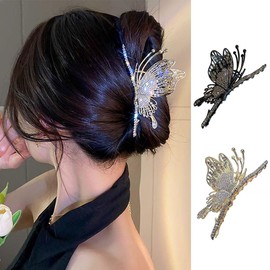 Jascatin 2pcs Metal Angel Butterfly Claw Irregular Rhinestone Shark Clamp for Thick Wave Anti-Slip Hair Styling Accessories for Women (Gold-A)