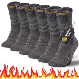 Merino Wool Hiking Socks 3 Pairs, Cushioned Anti-Blister Moisture Wicking Compression Merino Wool Socks Men Women Size 3-35