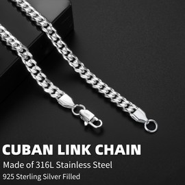 Cysnuc 6mm Silver Miami Cuban Link Chain Choker 316L Stainless Steel 925 Sterling Silver Filled Thick Hypoallergenic Necklace for Men Women Hip Hop Fashion Jewelry Birthday Christmas Day Gift (6mm, 20in)