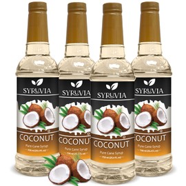 Syruvia 4 Pack Coconut Coffee Syrup – 25.4 fl oz - Creamy Coconut Coffee Syrup Flavor, Kosher, Gluten Free, Ideal for Coconut-Infused Coffee, Drinks, Desserts, and More, No Coloring