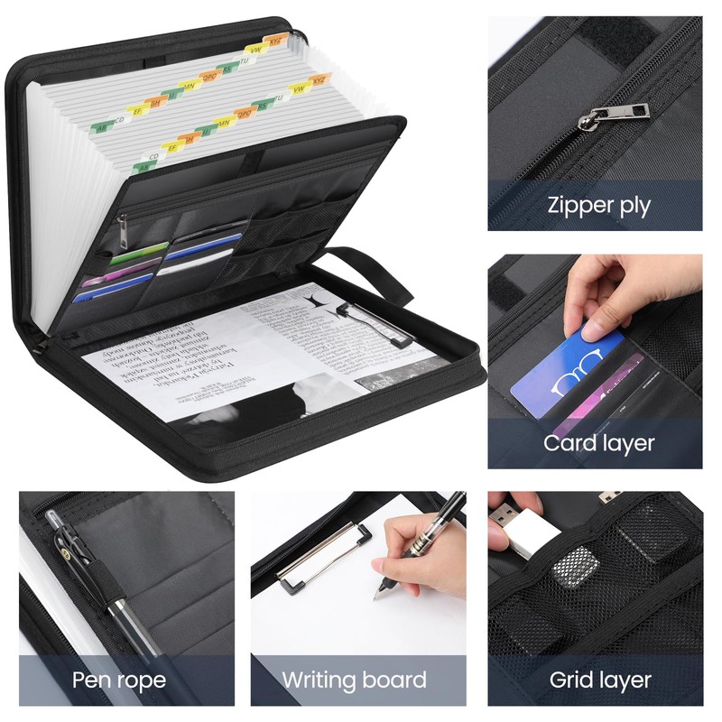 Fireproof Document Organiser - 24 Pockets Expanding File Folder with