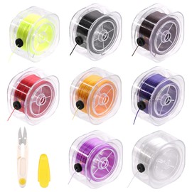 Swpeet 8 Rolls 0.8mm 100 Yards Elastic Cord Kit with Organizing Case and Scissors, 8 Colors Elastic String Flat Stretchy Bracelet String for Jewelry Bracelets Necklace Making and Beading