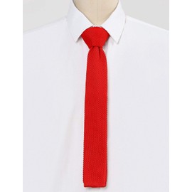 Allegra K Knit Tie, Narrow Tie, Solid Color, Men's, Washable, red (dark red)