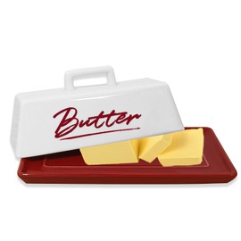 Ceramic Butter Dish with Lid, Red Butter Dish with Lid for Countertop And Refrigerator Red Butter Tray, Kitchen Butter Keeper, Butter Container, Butter Holder, Microwave and Dishwasher Safe