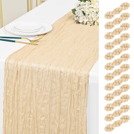 12 Pack Beige Table Runner 10Ft Cheesecloth Table Runner Boho Rustic Gauze Cheese Cloth Table Runners Romantic Long Sheer Fabric Tables Runners for Wedding Party Birthday Baby Shower
