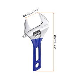 sourcing map 1pcs Adjustable Wrench 8" Jaw 1.7" with Rubber Handle, Silver/Blue