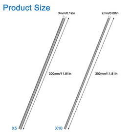 10Pcs 2mm x 300mm 304 Stainless Steel Round Rod + 5Pcs 3mm x 300mm 304 Stainless Steel Round Metal Rod, Metal Solid Shaft Rods Lathe Bar Stock for DIY Crafts Model Industry Car Helicopter Airplane