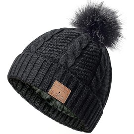 CCHKFEI Bluetooth Beanie Hat Women, Washable Leisure Bluetooth Baggy Hats Headphones with Acoustic Stereo Speaker and Hands-Free Phone Answer, Funny Small Gifts for Women, black