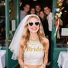 Fibye Heart Shape Bride Sunglasses, White with Pearl Accents