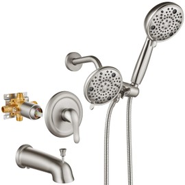 Aolemi Shower System Dual 2-in-1 Rain Shower Faucet Set 8-Setting Shower Head & Handheld Spray 3 Way Diverter Shower Trim Kit Pressure Rough-in Valve Included with Tub Spout Brushed Nickel
