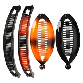 4 Pcs Banana Hair Clip Set, Vintage Clincher Combs Tool, Double Banana Clip Long Hairs Clips Ponytail, Strong Grip Barrette Hair Accessories for Women Girls