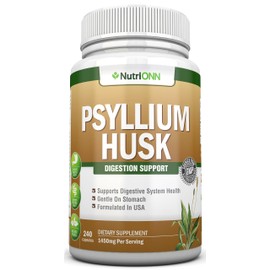 NutriONN PSYLLIUM Husk Capsules - 1450mg Per Serving - 240 Capsules - Double Strength - Premium Psyllium Fiber Supplement - Great for Digestion and Regularity - 100% Natural Soluble Fiber